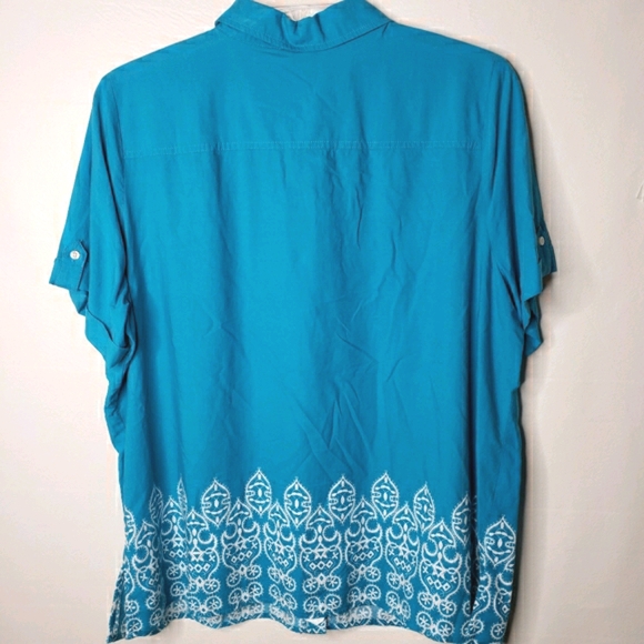 East 5th Woman Blouse Turquoise Short Sleeve Button Front Plus Size 1X Top NWT - Picture 2 of 8